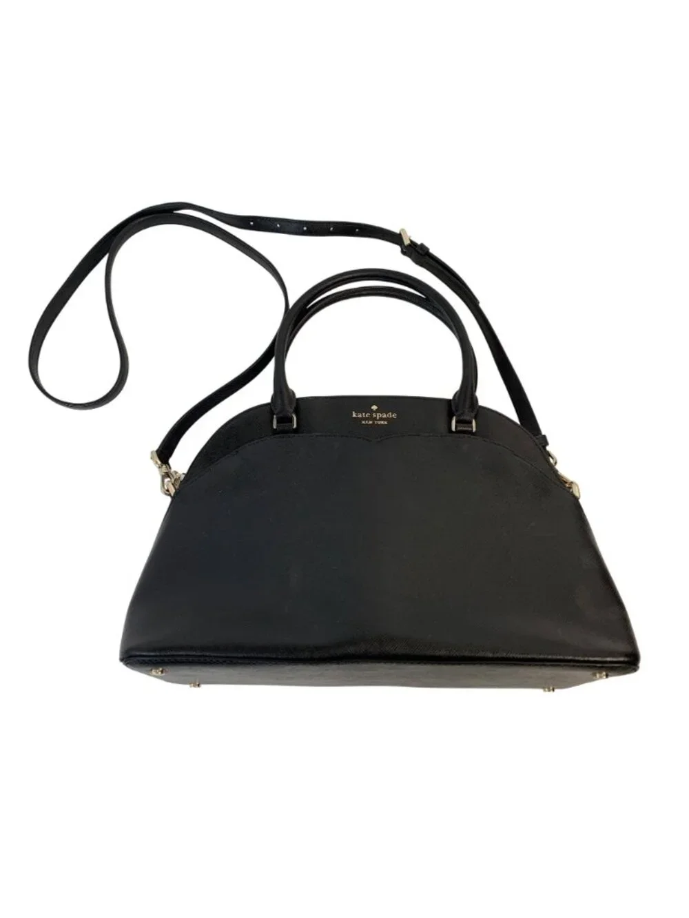 Kate Spade Black Leather Dome Satchel Crossbody Bag M 12 x 9 EUC Sylvia